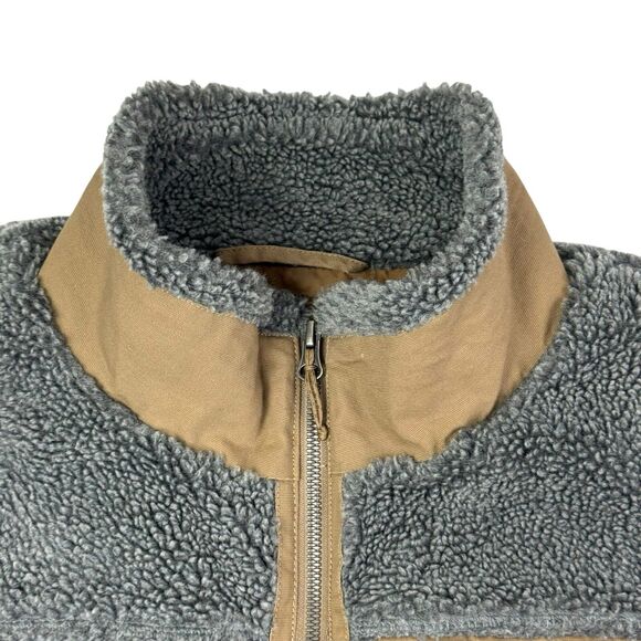 Mountain Khakis Fourteener Fleece Jacket Men XL Elbow Patches Sherpa Canvas Gray - Picture 3 of 14